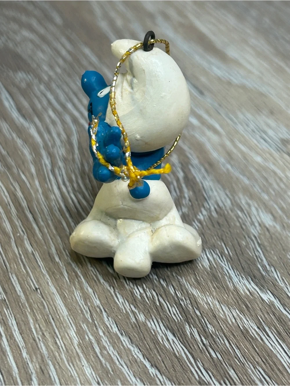 Vintage 1981 Schleich Smurf Christmas Ornament Candy Cane Wreath Peyo Portugal